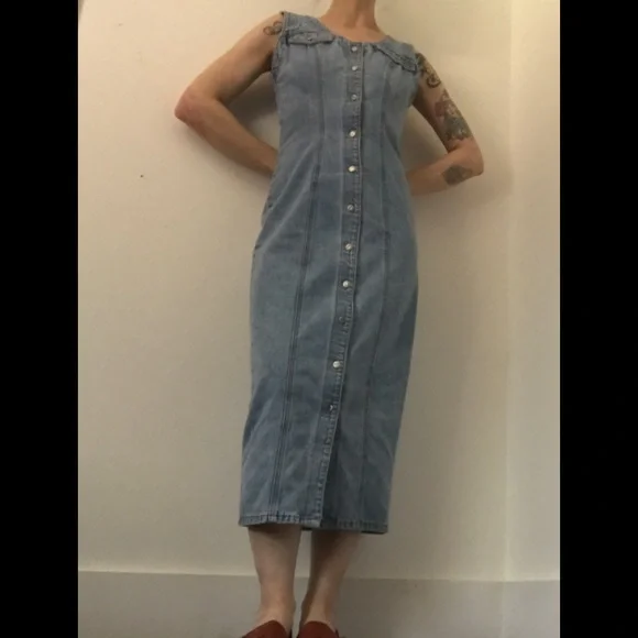 Z. Cavaricci Vintage Button Down Denim Dress Vneck Sleeveless Mint Condition - Picture 4 of 15